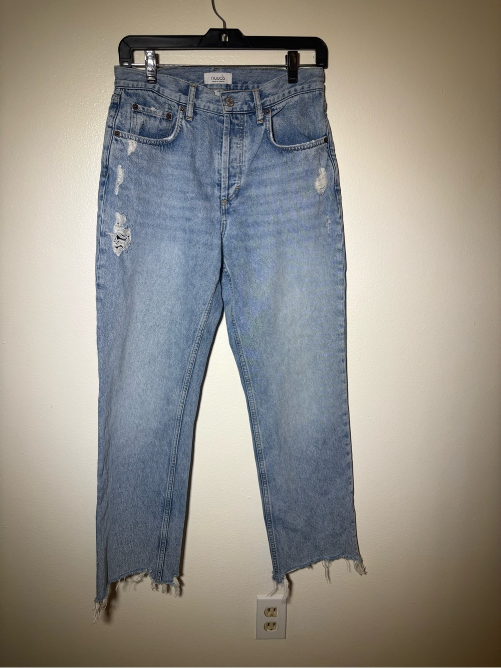 NUUDS The Straight Classic Jeans Ranger Light Wash Distressed Raw Hem size 26/S - Picture 11 of 14